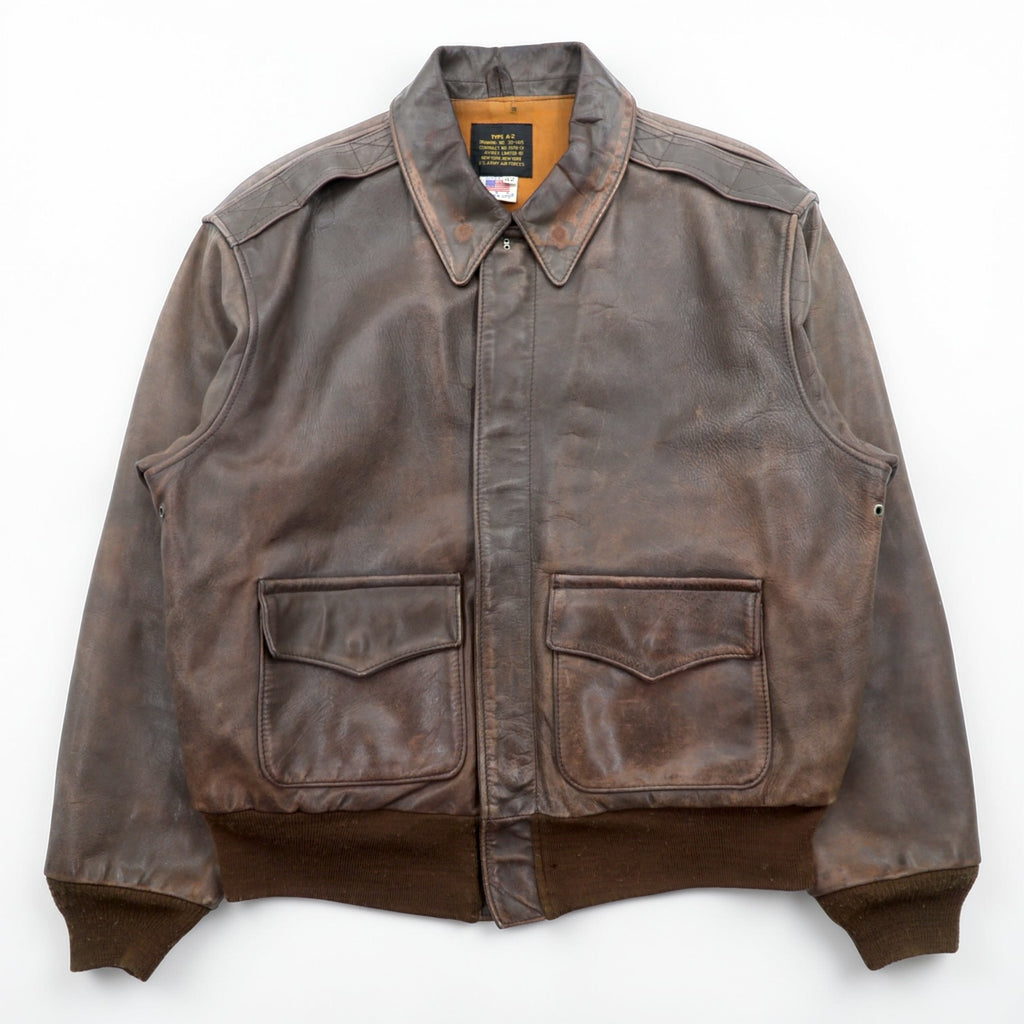 AVIREX USA Vintage Horsehide A-2 Leather Flight Jacket XL Brown 1978-01 SCOVILL GRIPPER Zips