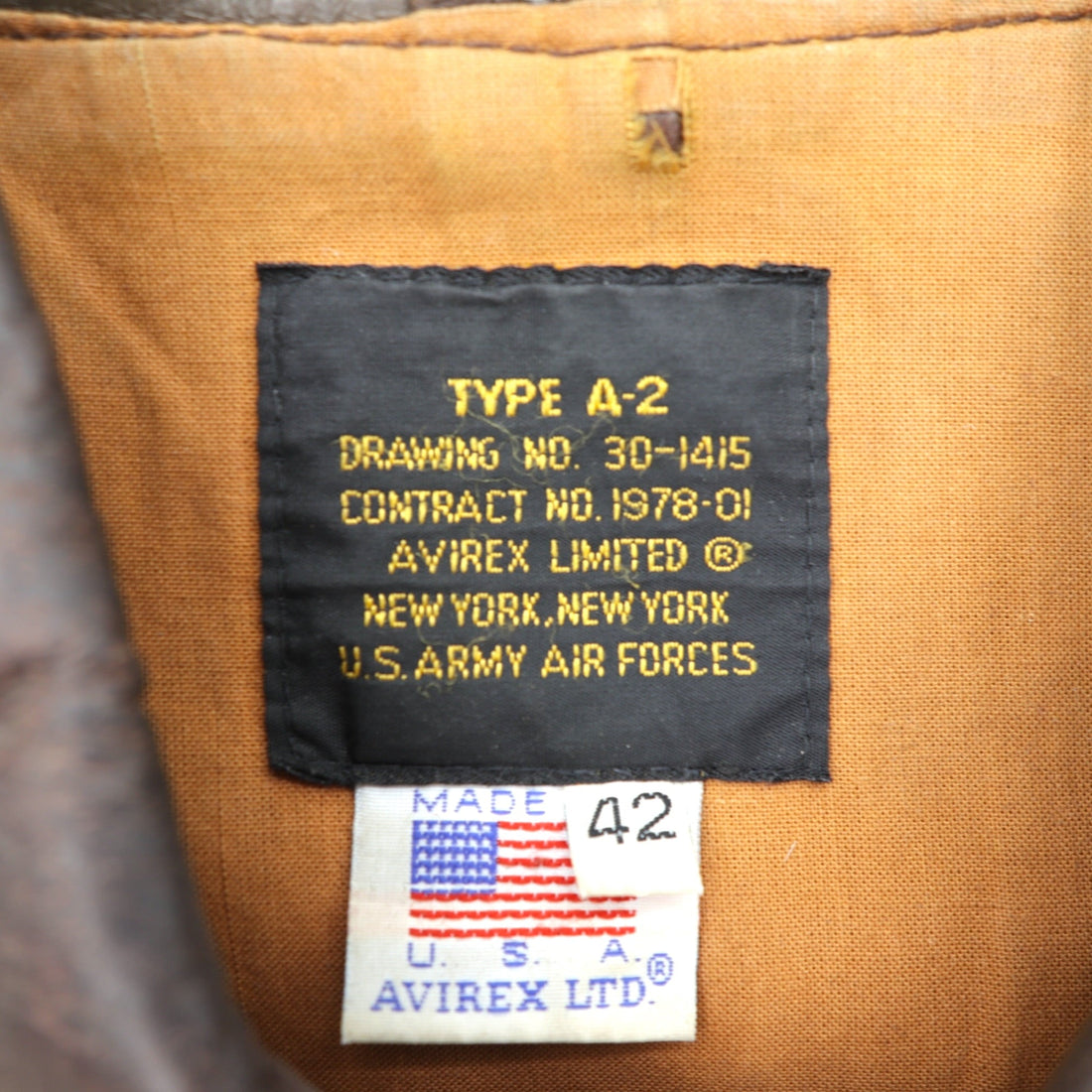 AVIREX USA Vintage Horsehide A-2 Leather Flight Jacket XL Brown 1978-01 SCOVILL GRIPPER Zips
