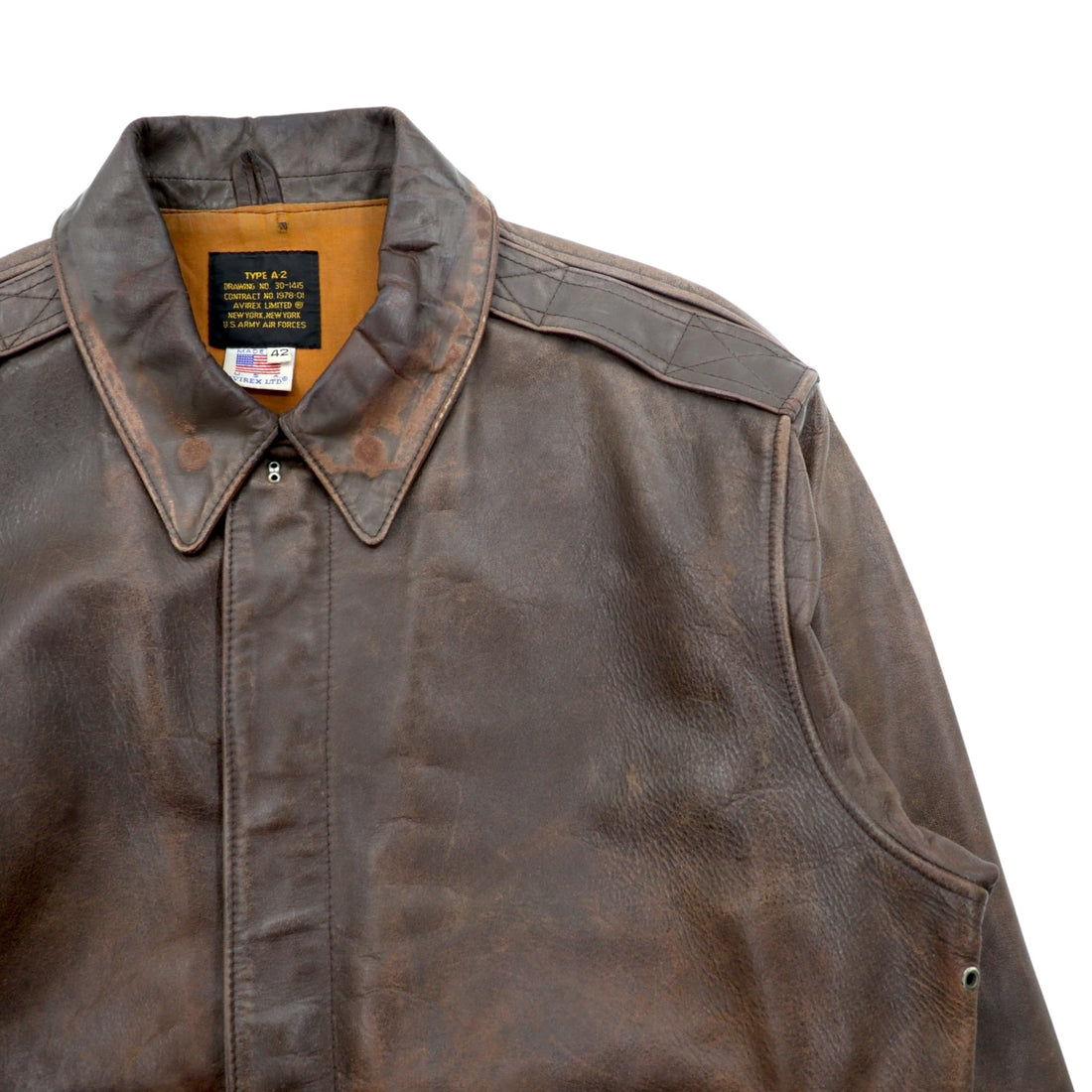 AVIREX USA Vintage Horsehide A-2 Leather Flight Jacket XL Brown 1978-01 SCOVILL GRIPPER Zips