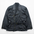 MADDOX 90s Euro Vintage Nappa Leather Long Double Rider's Jacket XL Black Coat Waist Belt