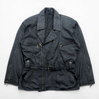 MADDOX 90s Euro Vintage Nappa Leather Long Double Rider's Jacket XL Black Coat Waist Belt