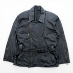 MADDOX 90s Euro Vintage Nappa Leather Long Double Rider's Jacket XL Black Coat Waist Belt