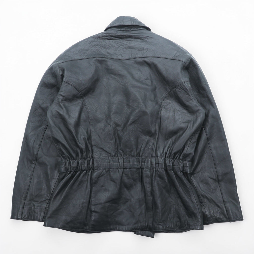 MADDOX 90s Euro Vintage Nappa Leather Long Double Rider's Jacket XL Black Coat Waist Belt