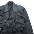 MADDOX 90s Euro Vintage Nappa Leather Long Double Rider's Jacket XL Black Coat Waist Belt