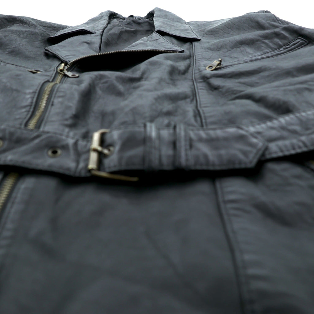 MADDOX 90s Euro Vintage Nappa Leather Long Double Rider's Jacket XL Black Coat Waist Belt