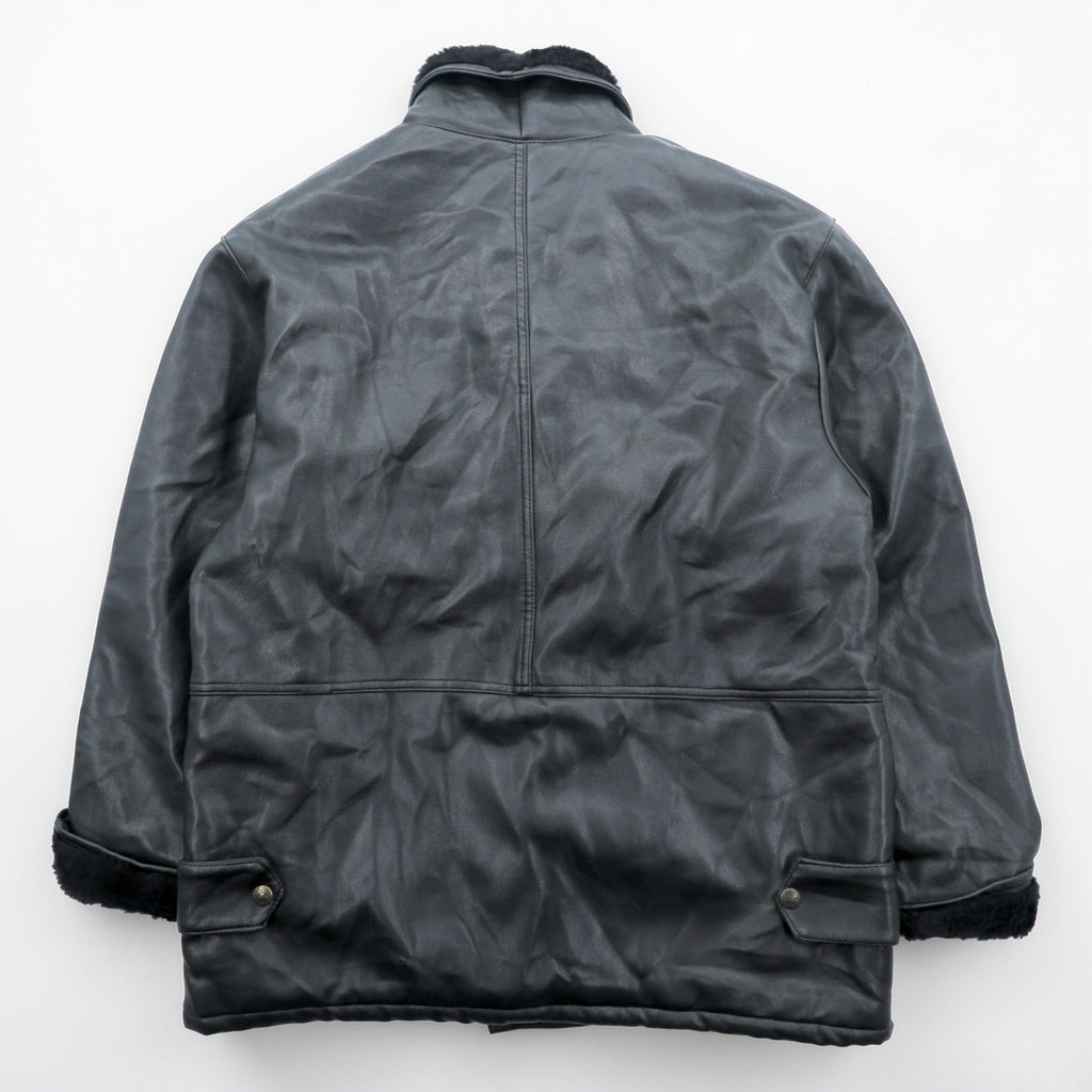 Vintage T. SHEALING Made in Italy Shearling Mouton Jacket Black Mens Coat 90s