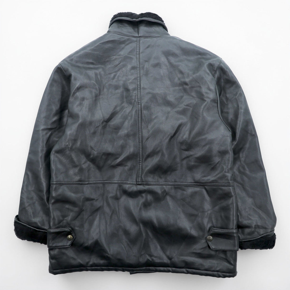 Vintage T. SHEALING Made in Italy Shearling Mouton Jacket Black Mens Coat 90s