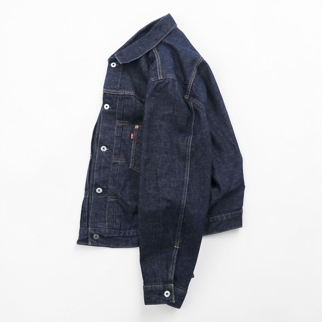 Levi Strauss 1st World War II Model Denim Jacket, Size L, Selvedge, Cinch Back, Selvedge, Type 1, A3174-0002, Big E, Red Selvedge, Double Pleats, Leather Patch, Dark Navy, Hemp
