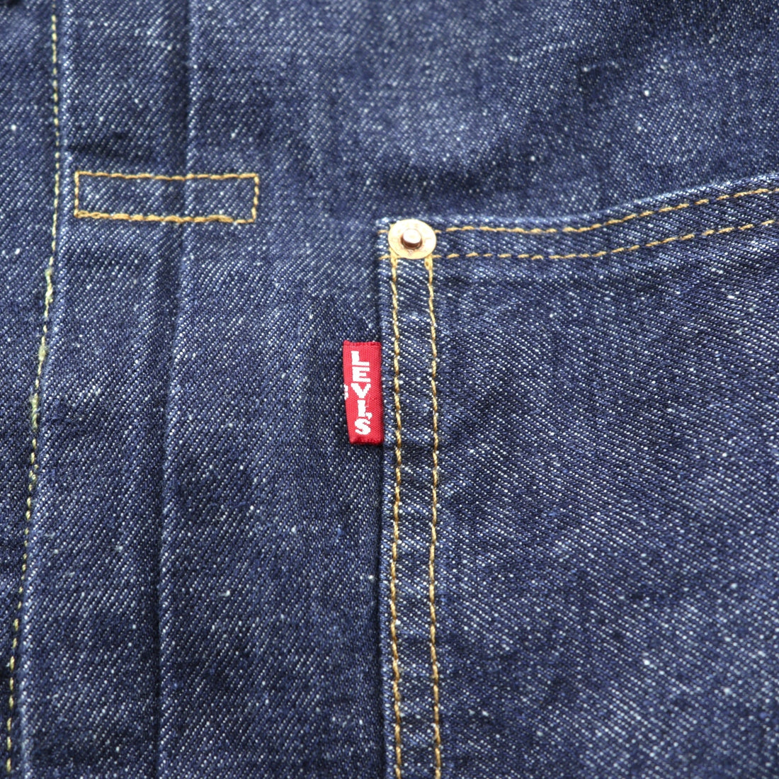 Levi Strauss 1st World War II Model Denim Jacket, Size L, Selvedge, Cinch Back, Selvedge, Type 1, A3174-0002, Big E, Red Selvedge, Double Pleats, Leather Patch, Dark Navy, Hemp