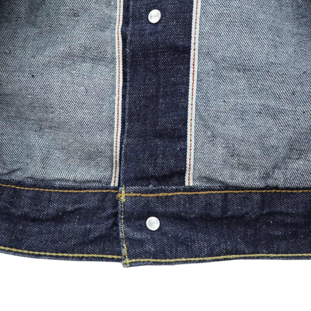 Levi Strauss 1st World War II Model Denim Jacket, Size L, Selvedge, Cinch Back, Selvedge, Type 1, A3174-0002, Big E, Red Selvedge, Double Pleats, Leather Patch, Dark Navy, Hemp