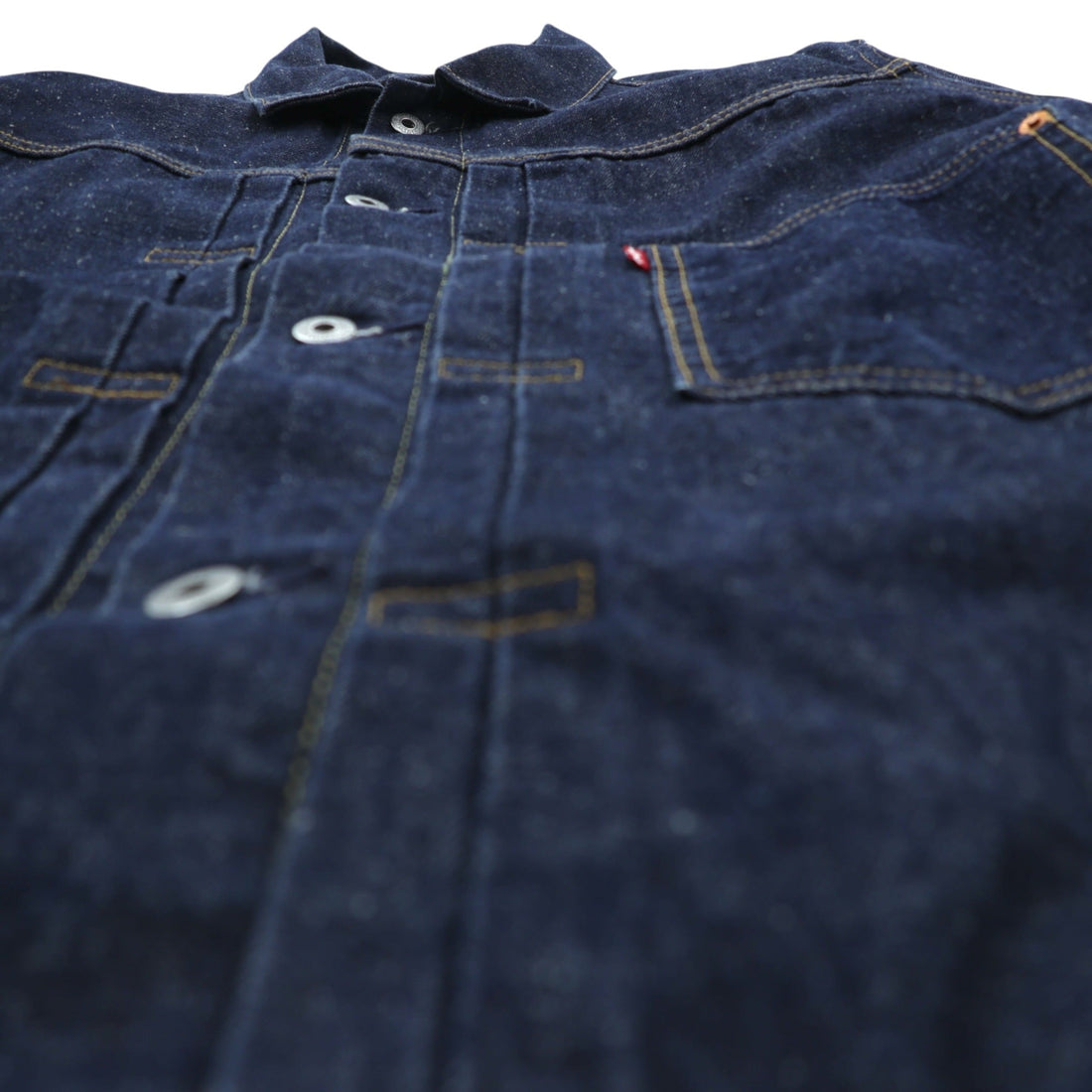 Levi Strauss 1st World War II Model Denim Jacket, Size L, Selvedge, Cinch Back, Selvedge, Type 1, A3174-0002, Big E, Red Selvedge, Double Pleats, Leather Patch, Dark Navy, Hemp