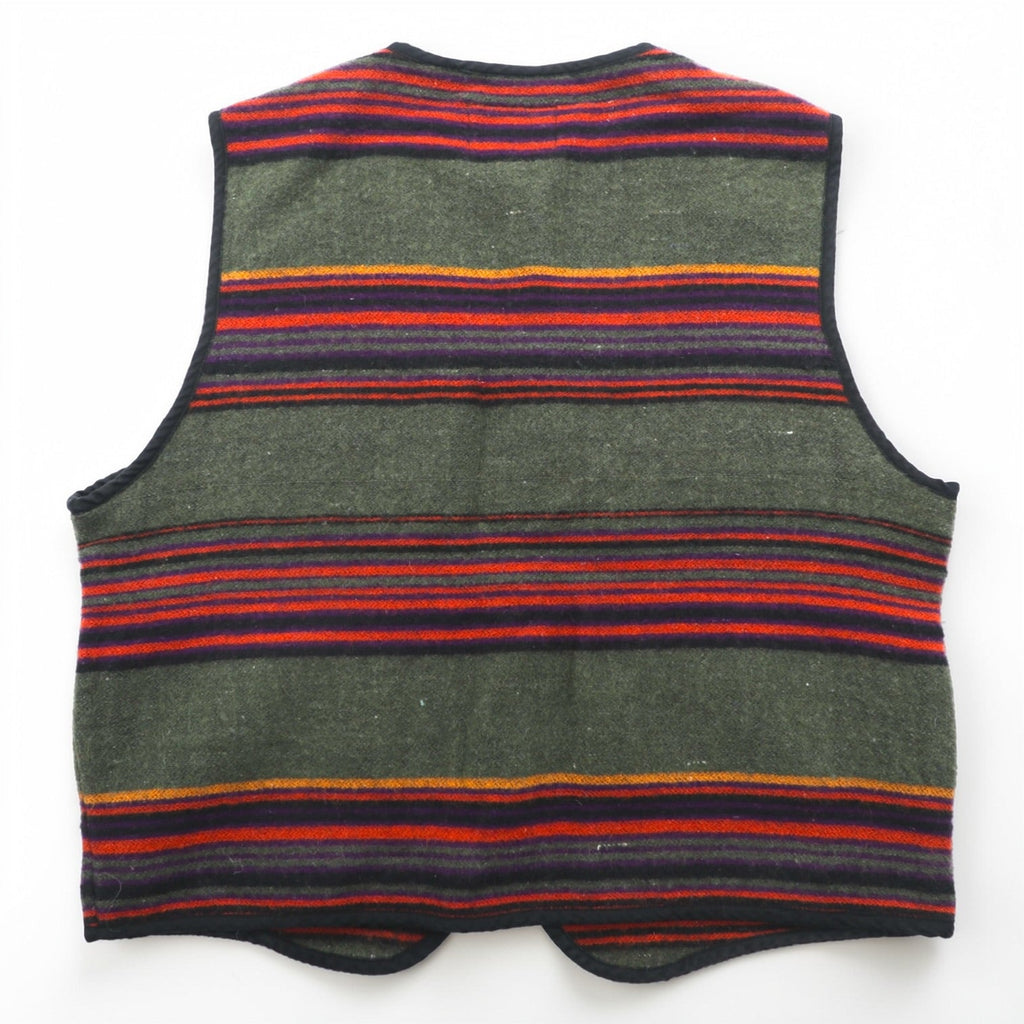 HIGH SIERRA 90s Vintage Tweed Zip-Up Vest L Striped Multi-Color Wool Outdoor 4 Pockets