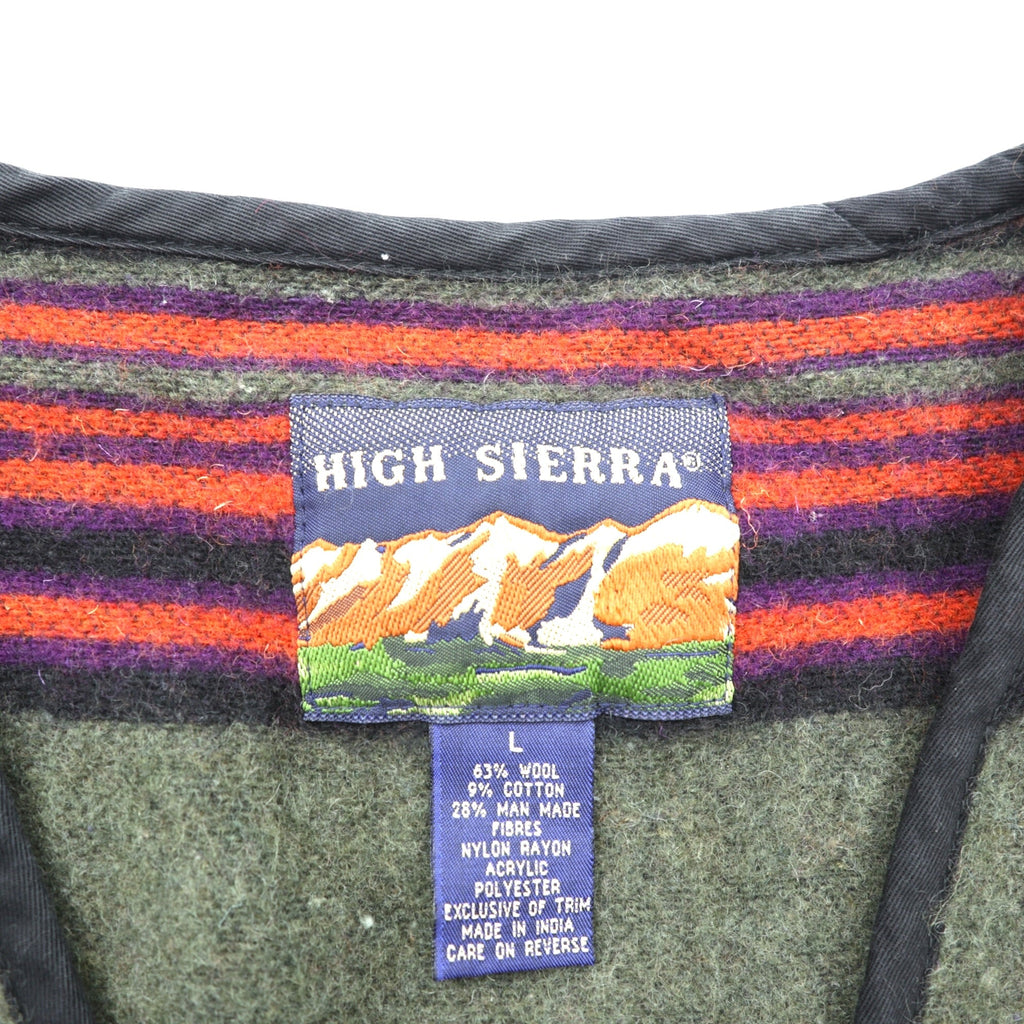 HIGH SIERRA 90s Vintage Tweed Zip-Up Vest L Striped Multi-Color Wool Outdoor 4 Pockets