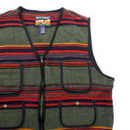 HIGH SIERRA 90s Vintage Tweed Zip-Up Vest L Striped Multi-Color Wool Outdoor 4 Pockets