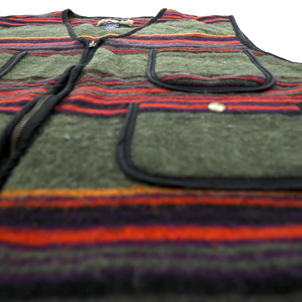 HIGH SIERRA 90s Vintage Tweed Zip-Up Vest L Striped Multi-Color Wool Outdoor 4 Pockets