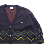 LACOSTE 80s France Vintage Knit Cardigan L French Lacoste Fair Isle Pattern
