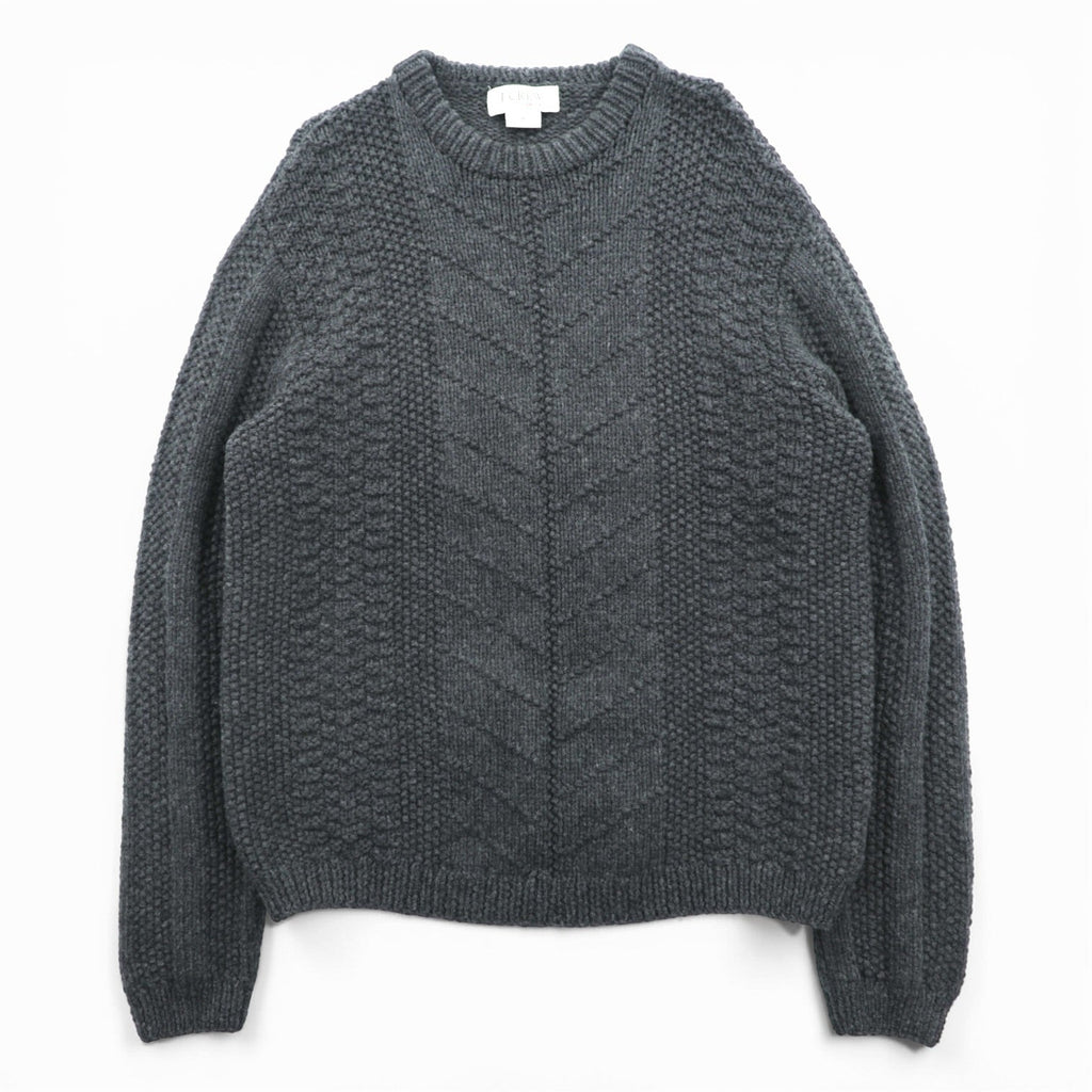 J.CREW 90s Vintage Cable Knit Crew Neck Sweater M Gray Merino Wool HAND KNIT