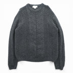 J.CREW 90s Vintage Cable Knit Crew Neck Sweater M Gray Merino Wool HAND KNIT
