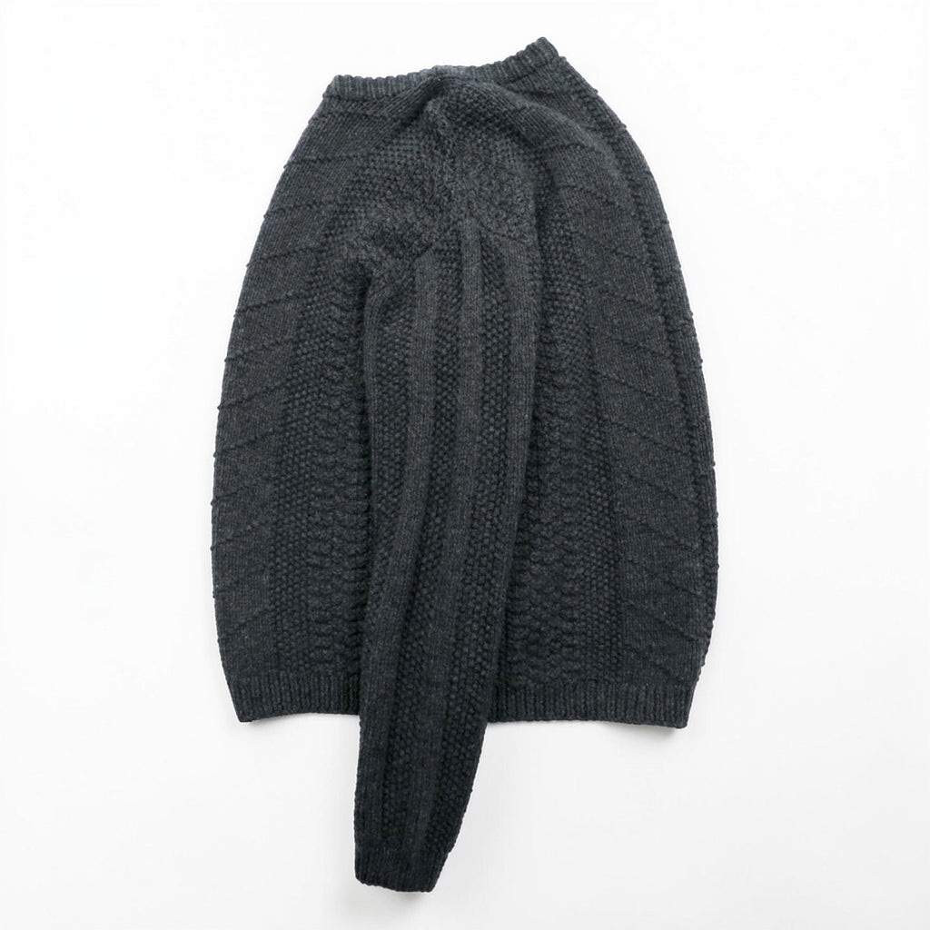 J.CREW 90s Vintage Cable Knit Crew Neck Sweater M Gray Merino Wool HAND KNIT