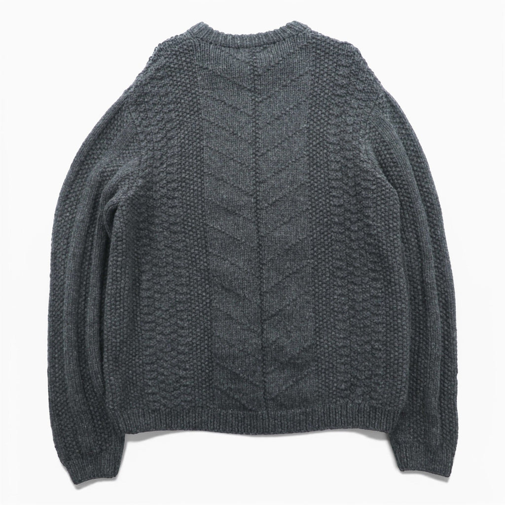 J.CREW 90s Vintage Cable Knit Crew Neck Sweater M Gray Merino Wool HAND KNIT