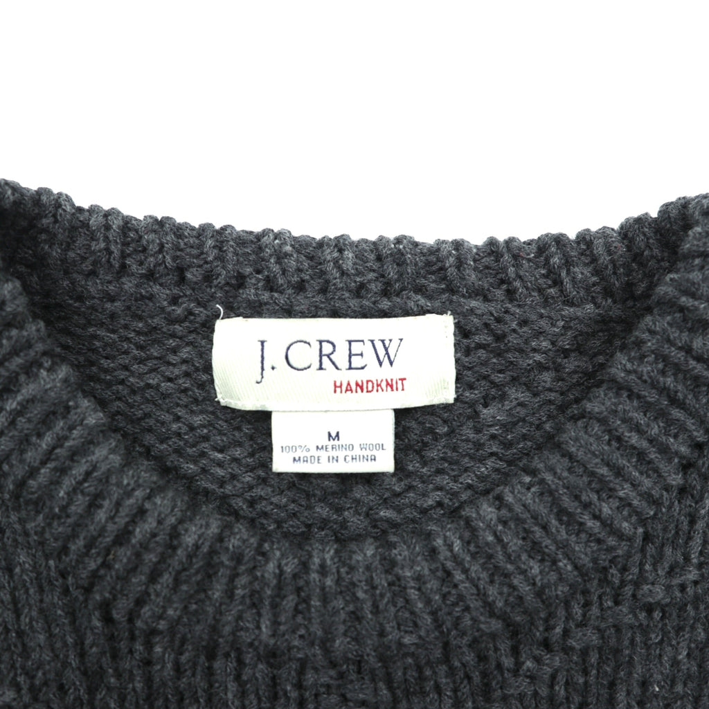 J.CREW 90s Vintage Cable Knit Crew Neck Sweater M Gray Merino Wool HAND KNIT