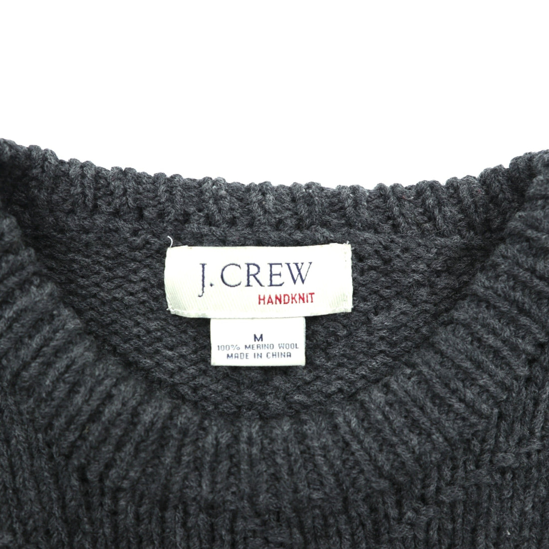 J.CREW 90s Vintage Cable Knit Crew Neck Sweater M Gray Merino Wool HAND KNIT