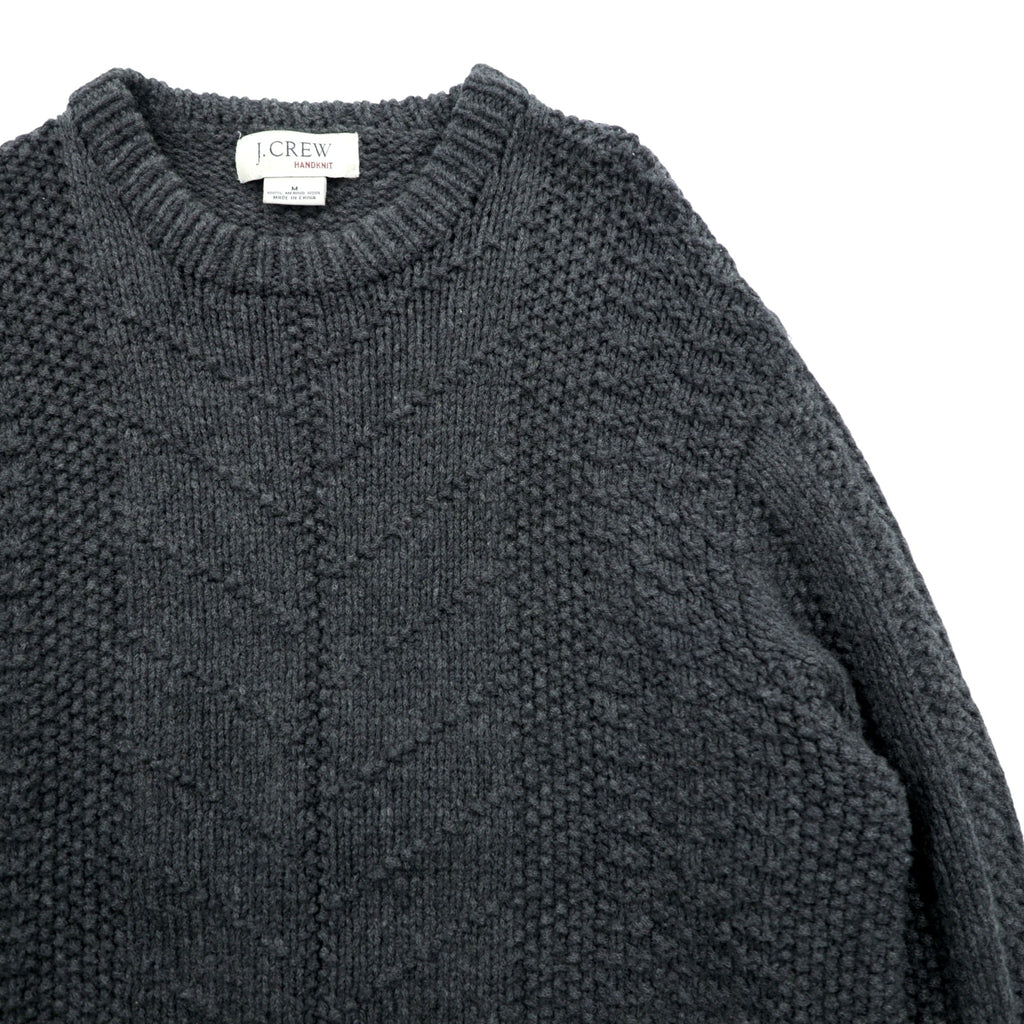 J.CREW 90s Vintage Cable Knit Crew Neck Sweater M Gray Merino Wool HAND KNIT