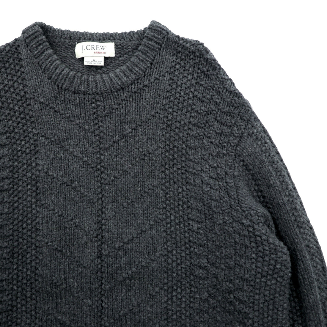 J.CREW 90s Vintage Cable Knit Crew Neck Sweater M Gray Merino Wool HAND KNIT