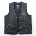 HARLEY DAVIDSON Chain Front Leather Vest M Black Chain Buttons Lace-up Embroidery Biker