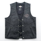 HARLEY DAVIDSON Chain Front Leather Vest M Black Chain Buttons Lace-up Embroidery Biker