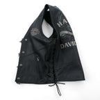 HARLEY DAVIDSON Chain Front Leather Vest M Black Chain Buttons Lace-up Embroidery Biker