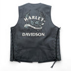 HARLEY DAVIDSON Chain Front Leather Vest M Black Chain Buttons Lace-up Embroidery Biker