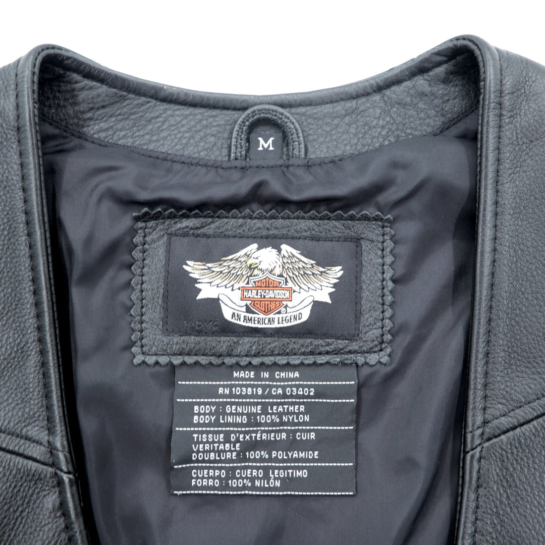 HARLEY DAVIDSON Chain Front Leather Vest M Black Chain Buttons Lace-up Embroidery Biker