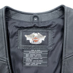 HARLEY DAVIDSON Chain Front Leather Vest M Black Chain Buttons Lace-up Embroidery Biker