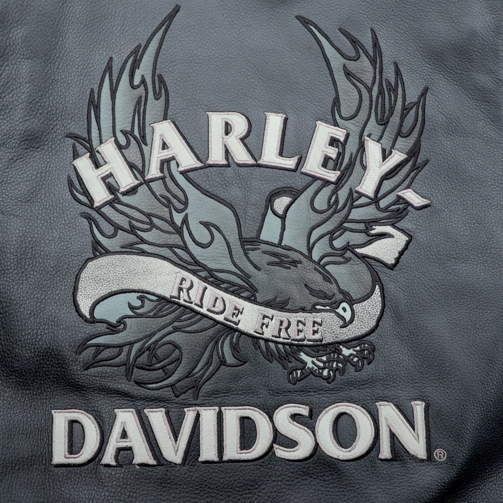 HARLEY DAVIDSON Chain Front Leather Vest M Black Chain Buttons Lace-up Embroidery Biker