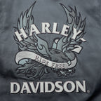 HARLEY DAVIDSON Chain Front Leather Vest M Black Chain Buttons Lace-up Embroidery Biker
