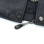 HARLEY DAVIDSON Chain Front Leather Vest M Black Chain Buttons Lace-up Embroidery Biker