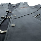HARLEY DAVIDSON Chain Front Leather Vest M Black Chain Buttons Lace-up Embroidery Biker