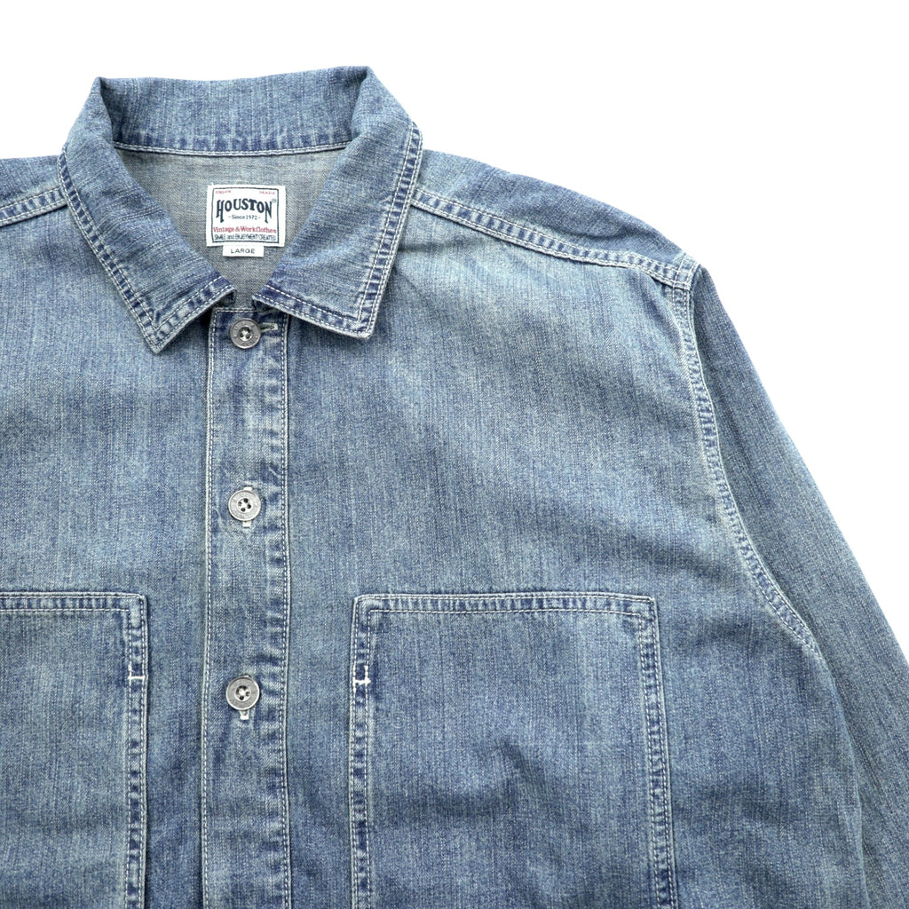 HOUSTON デニム プルオーバー シャツ L インディゴ USAコットン VINTAGE WASH ミリタリー 40696