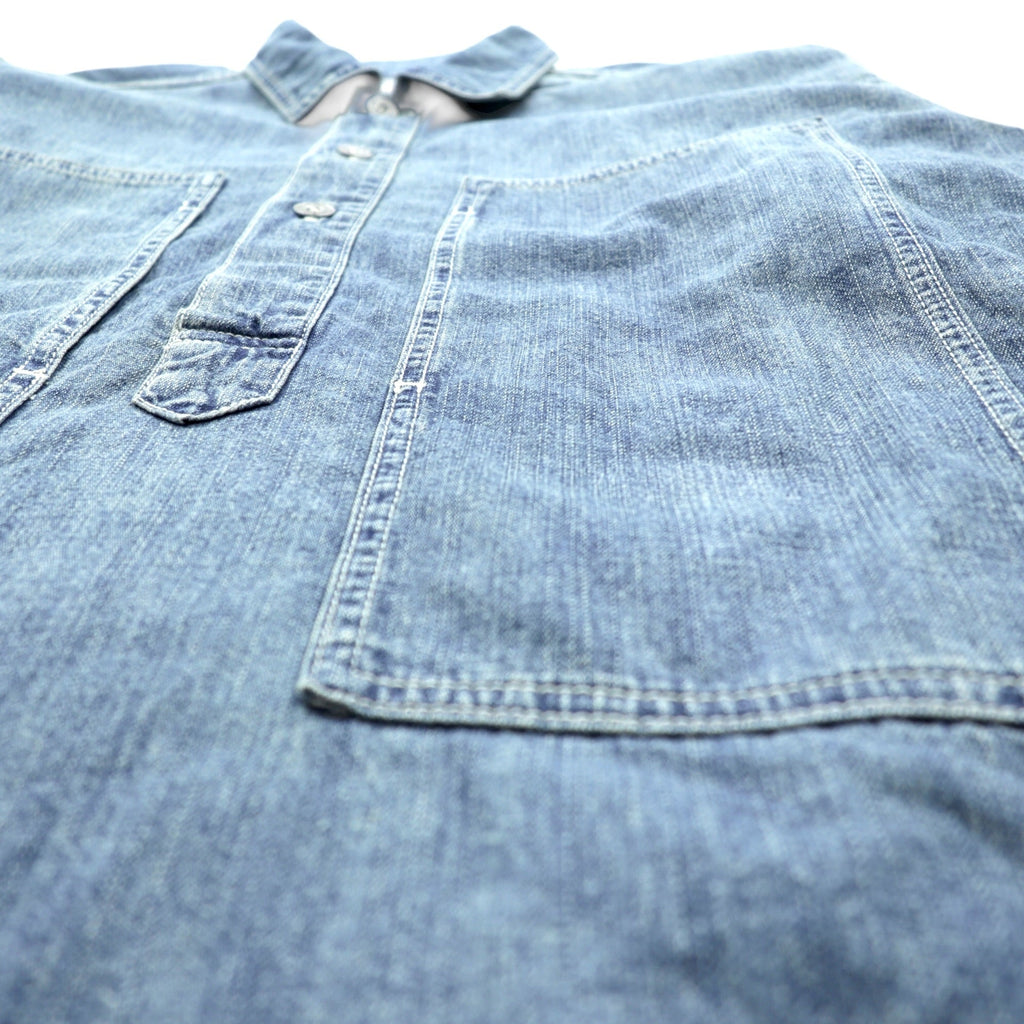 HOUSTON デニム プルオーバー シャツ L インディゴ USAコットン VINTAGE WASH ミリタリー 40696