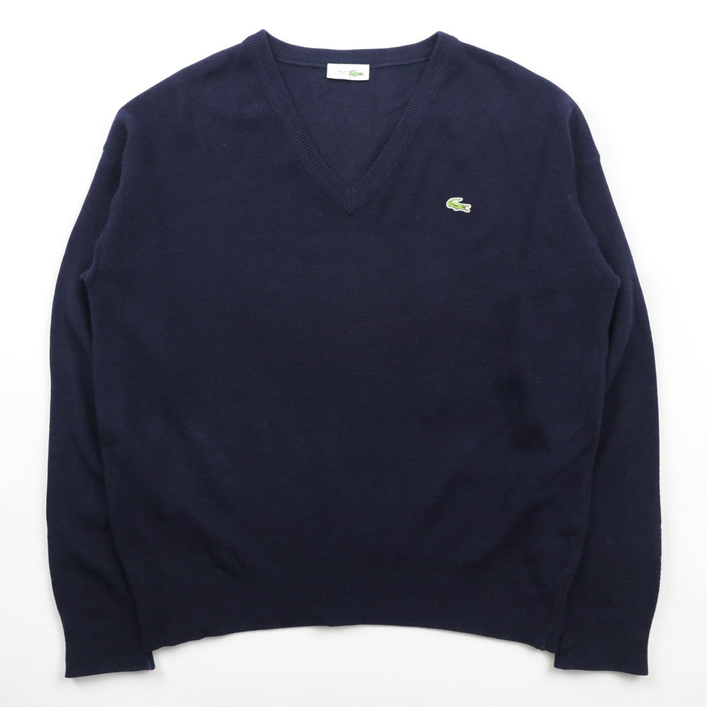 Vintage CHEMISE LACOSTE 80s Made in France V-neck knit sweater L French Lacoste