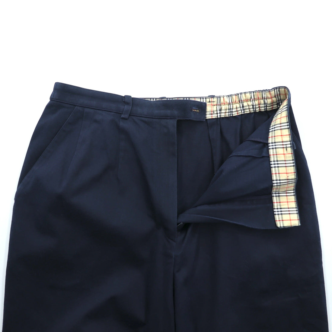 BURBERRY テーパード イージー チノパンツ L ネイビー コットン ストレッチ 日本製