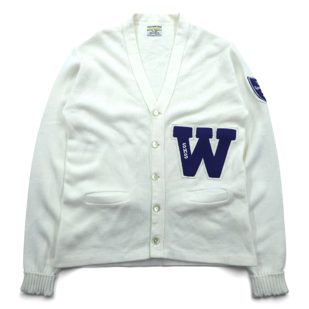 80s USA Vintage Bristol Products Award Sweater Cardigan White Size 48 USA Made Letterman