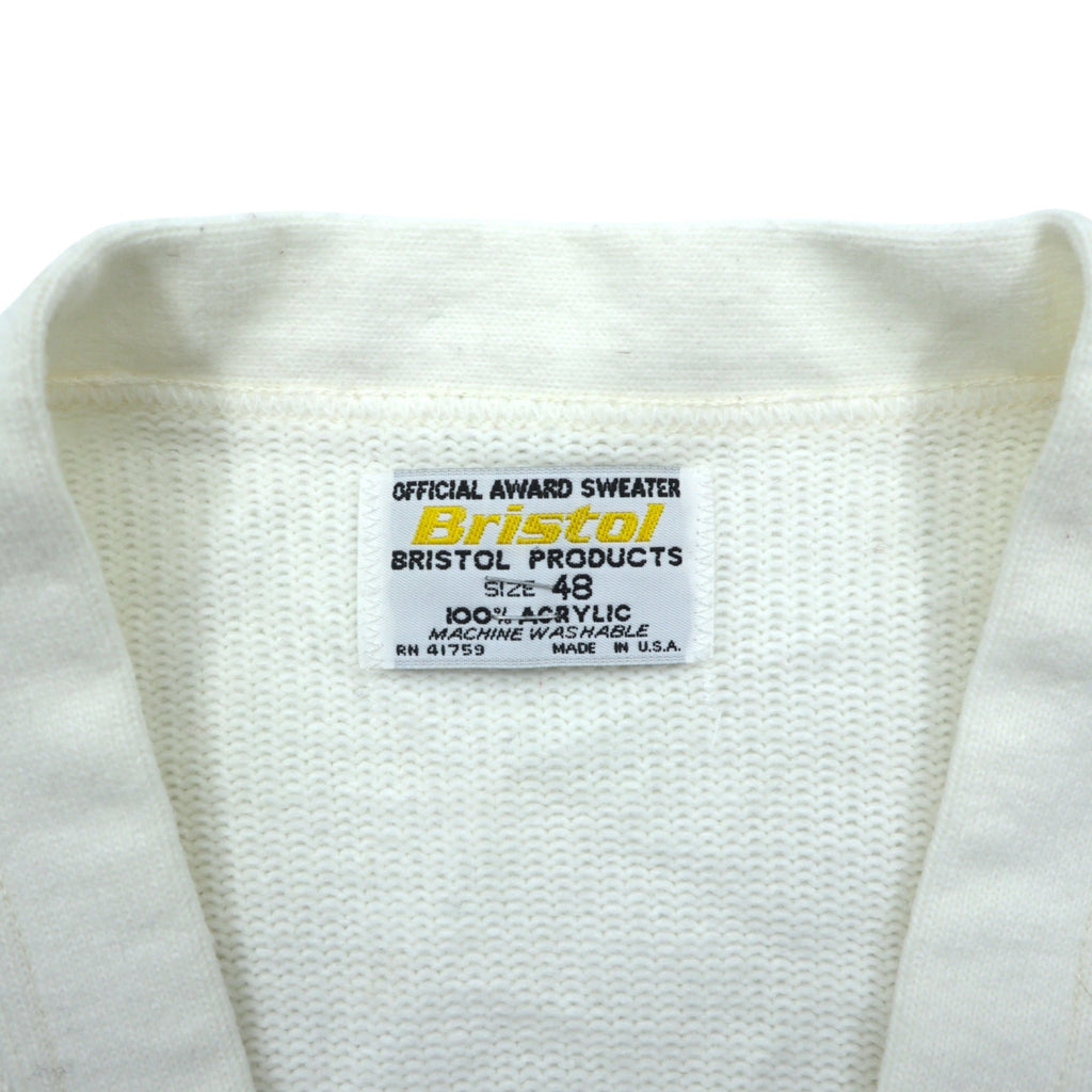 80s USA Vintage Bristol Products Award Sweater Cardigan White Size 48 USA Made Letterman