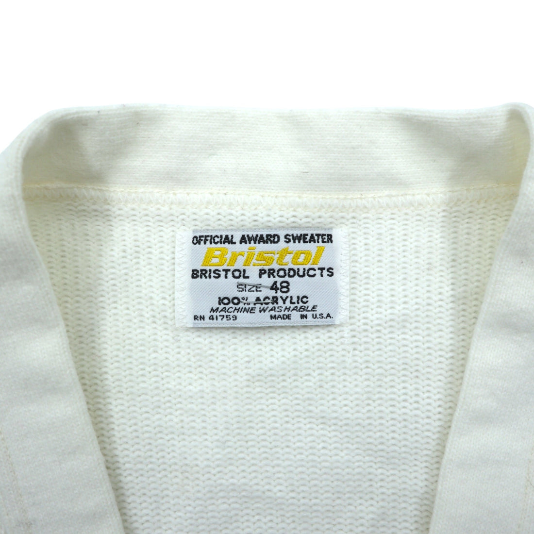 80s USA Vintage Bristol Products Award Sweater Cardigan White Size 48 USA Made Letterman