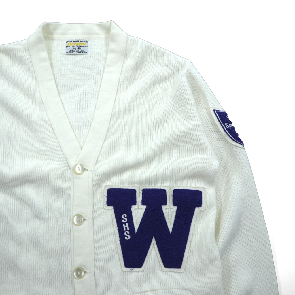 80s USA Vintage Bristol Products Award Sweater Cardigan White Size 48 USA Made Letterman