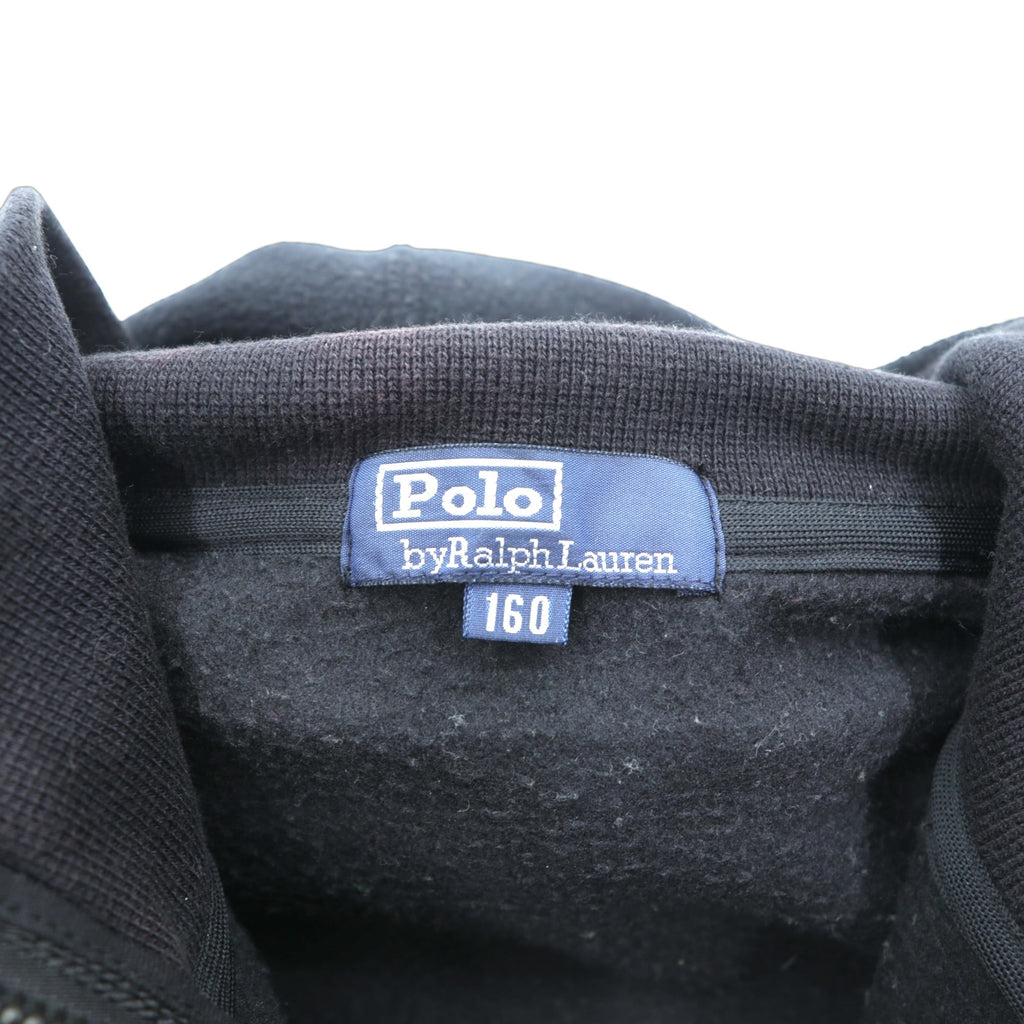 Polo Ralph Lauren 90年代 ビッグポニー刺繍 ハーフジップ フリース パーカー S ブラック 短丈 プルオーバー フロント カンガルーポケット