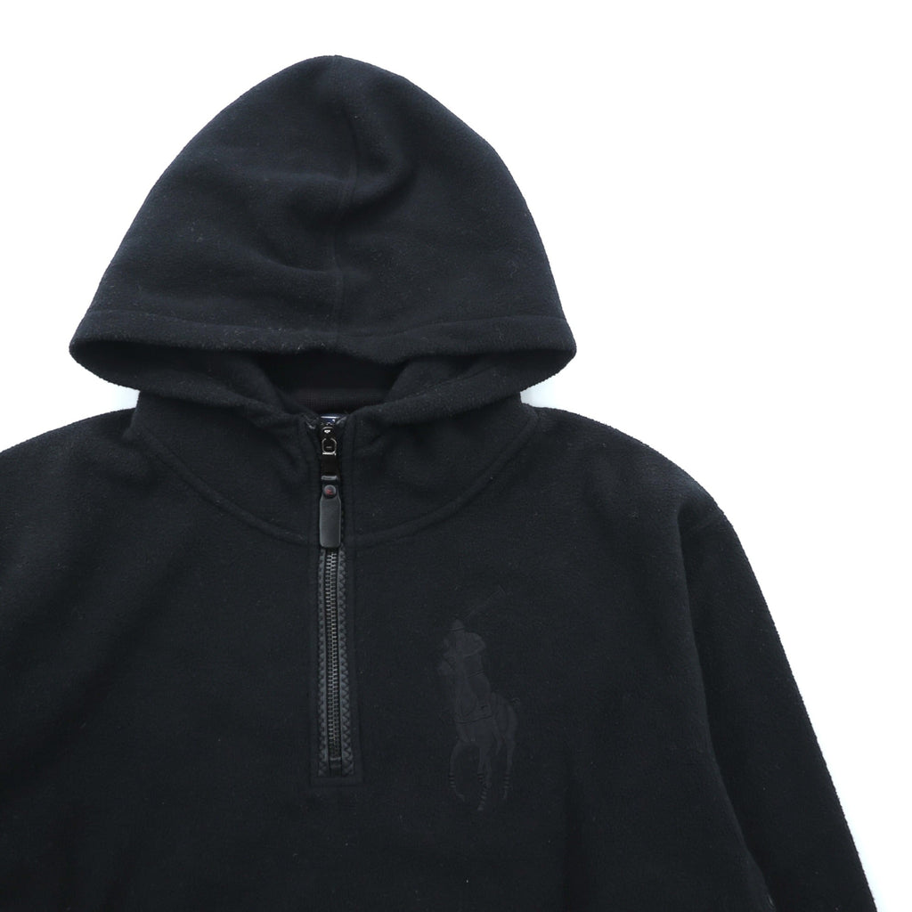 Polo Ralph Lauren 90年代 ビッグポニー刺繍 ハーフジップ フリース パーカー S ブラック 短丈 プルオーバー フロント カンガルーポケット