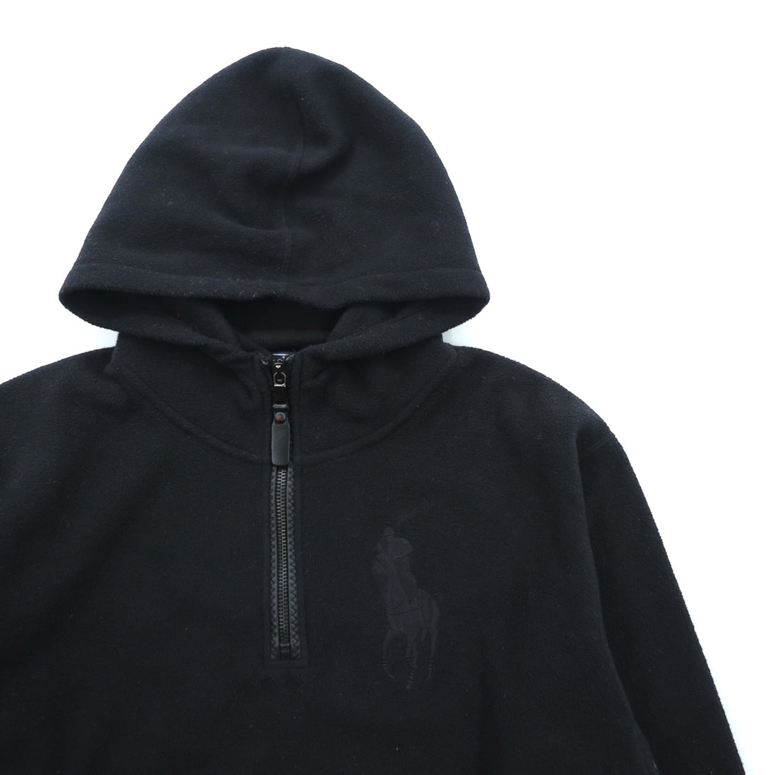Polo Ralph Lauren 90年代 ビッグポニー刺繍 ハーフジップ フリース パーカー S ブラック 短丈 プルオーバー フロント カンガルーポケット