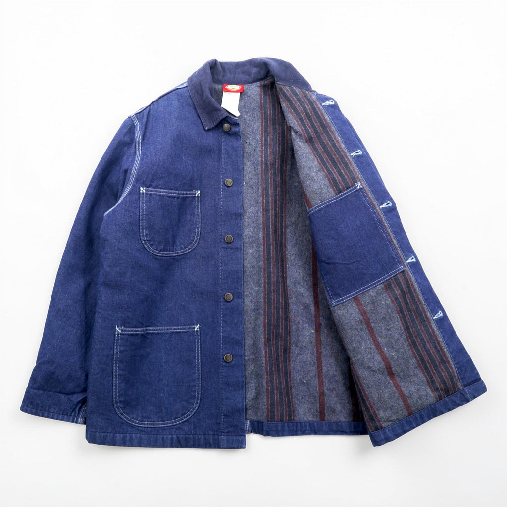 Dickies Denim Chore Coat Hunting Jacket L indigo blue 3494NB Corduroy Collar Blanket Lined